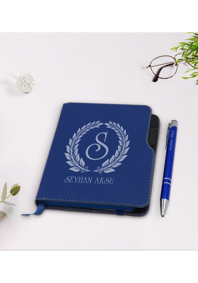 Kişiye Özel Çelenk Baş Harfli Isimli Lacivert Termo Deri Defter K N11.2102