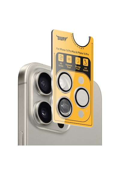 Buff Apple Uyumlu iPhone 16 Pro Max / 16 Pro Titanyum Lens Koruyucu Gray