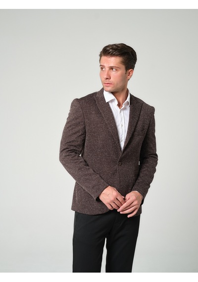 Bonesti Erkek Slim Fit Blazer Ceket Kahverengi Desenli
