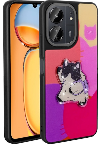 Xiaomi Poco C65 Kılıf Parlayan Kabartmalı İkonik Figürlü Zore Amas Silikon Kapak Mor