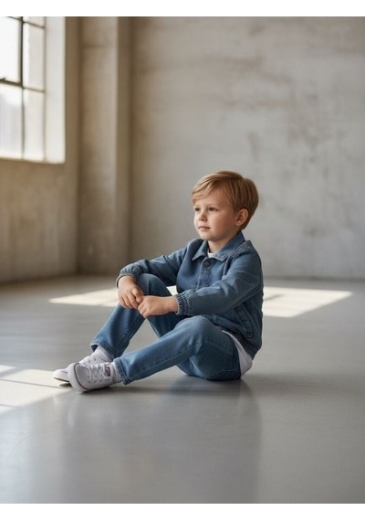 Zekids Erkek Bebek Tasarım Kot Ceket-17214 Mavi