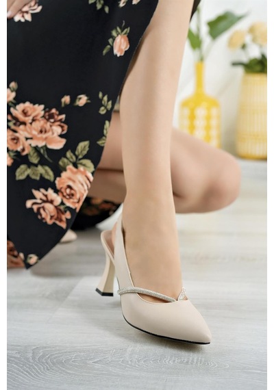 Nesilshoes Nesil Shoes Tam 501 Ten Taşlı Topuklu Kadın Sandalet-ten Ten Rengi
