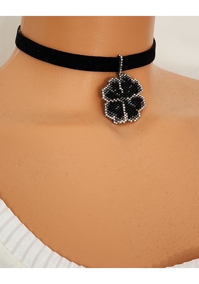Miyuki Siyah Yonca Choker Kolye 01 - Siyah