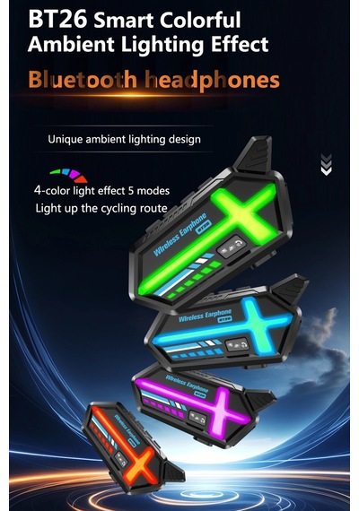 Bt26 Motosiklet Kask Kulaklık Rgb Işıklı 2 Eşleşme Özellikli 1000 Mah Intercom