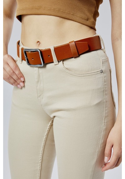 %100 Hakiki Deri Şık Kadın Kemeri 4 Cm Taba