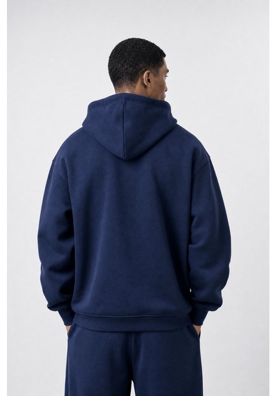 Erkek Respire Basic Oversize Hoodie Lacivert