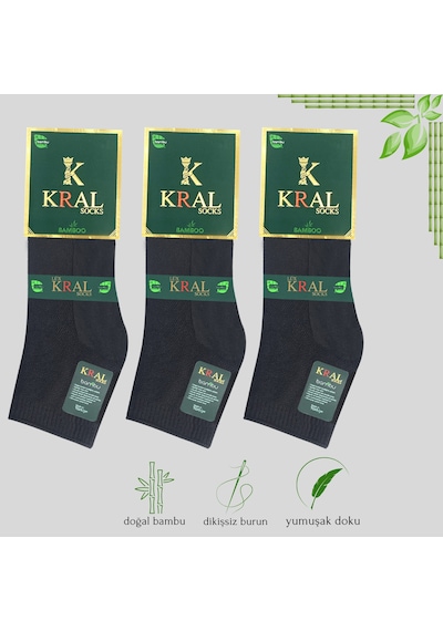 Kral Socks Erkek Patik Bambu Kabartma Desenli Dikişsiz Parfümlü Kısa Çorap 3'lü Siyah