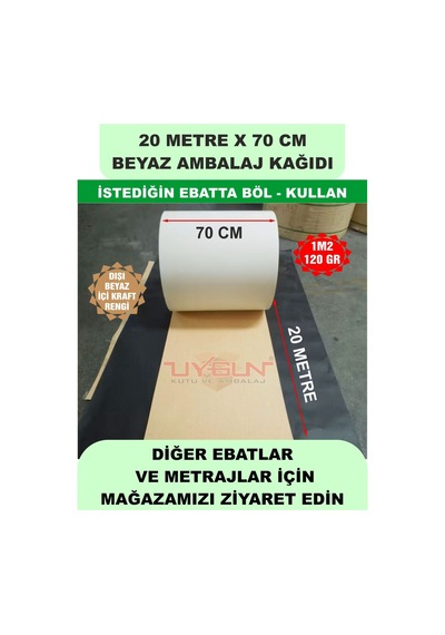 70 Cm X 20 Metre Bobin Beyaz Ambalaj Kağıdı Çift Yönlü, Ev Eşyası, Çeyiz, Hediye, Ürün Paketleme 20 Adet