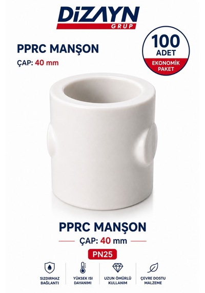 Dizayn Pprc Manşon 40 Mm 15 Adet Pn25 Temiz Su Tesisat Ek Parçası