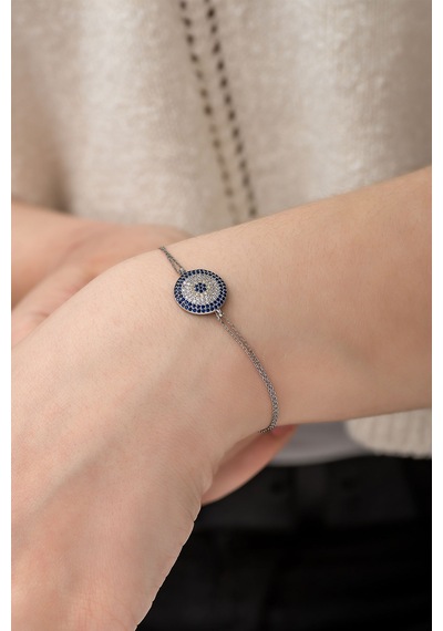 925 Ayar Rodyum Kaplama Gümüş Nazar Bileklik