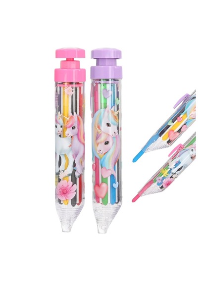 Çok Renkli Çevirmeli Mum Boya Kalemi - 8 Renk Bir Arada Unicorn Temalı Kalem Lila