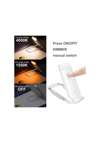 Beyaz Renk Kitap Okuma Işığı 3 Farklı Işık Rengi 3 Kademe Işık Kitap Ayıracı Usb Şarjlı Beyaz