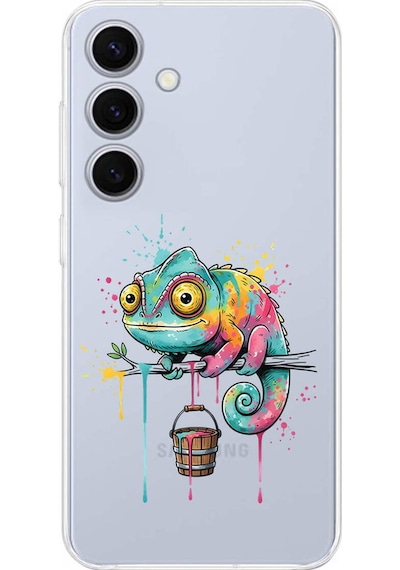 Samsung Galaxy S25 Fe İle Uyumlu Splash Bukalemun Tasarımlı Şeffaf Silikon Kılıf Şeffaf