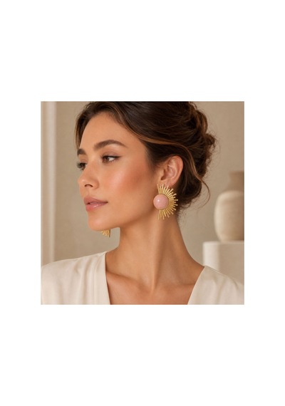 Pembe Taşlı Gold Güneş Model Kadın Küpe Pembe - 886705353 Pembe - 886705353 Pembe