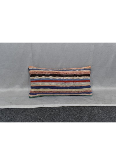 Zehra Abla Halı Yeni El Dokuma Dekoratif Lumbar Kilim Kırlent Yastık Kılıfı 6610 Çok Renkli