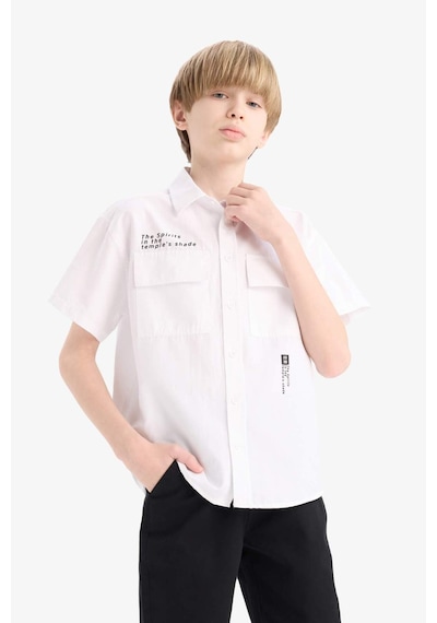 DeFacto Erkek Çocuk Oversize Geniş Kalıp Polo Yaka Baskılı Poplin Kısa Kollu Gömlek E5034A825SMWT34