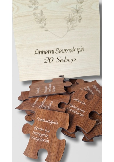 Annemi Sevmek İçin 20 Neden - Lazer Kesim Ahşap Kutulu Puzzle Hediye 46552091