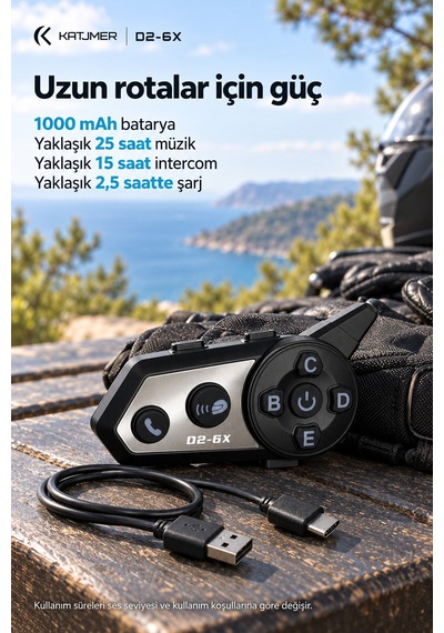D2-6x Çift Yongalı Bluetooth Motosiklet İnterkom Kulaklığı 500 M, Markalar Arası Bağlantı, Ipx6, 1000 Mah - Siyah