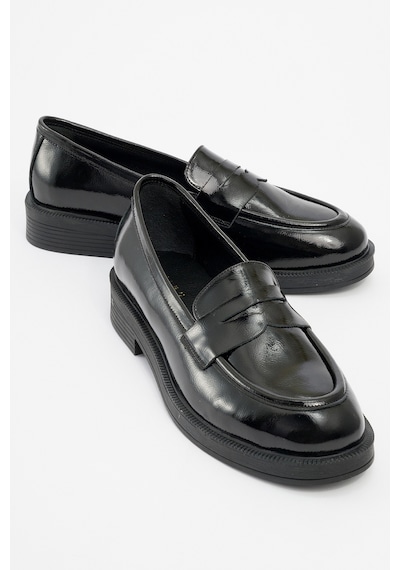 Luvishoes Luvi Shoes Pline Siyah Rugan Hakiki Deri Kadın Loafer Ayakkabı Siyah Rugan