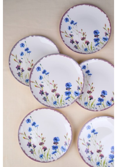 Tabak Evi Porselen Morden Pasta Tabağı Seti 19,50cm 6 Kişilik 6 Parça Krem