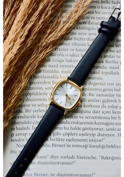 Kadın Kol Saati Siyah Kordon Yeni Sezon Vintage Sade Gold Altın Bb0021 Gümüş