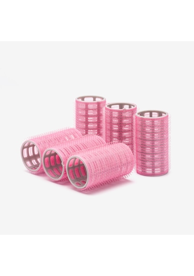 Croc 1202 Pembe Cırtlı Bigudi 6lı Çap 3,5cm +10lu Plastik Saç Pensi Pembe