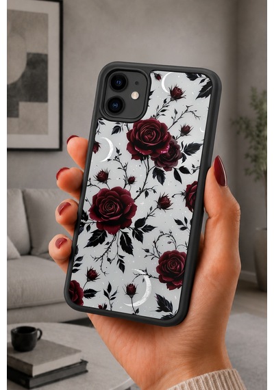İphone 11 Uyumlu Gül Desenli Kamera Korumalı Darbelere Dayanıklı Kılıf 1205-gül-iphone11