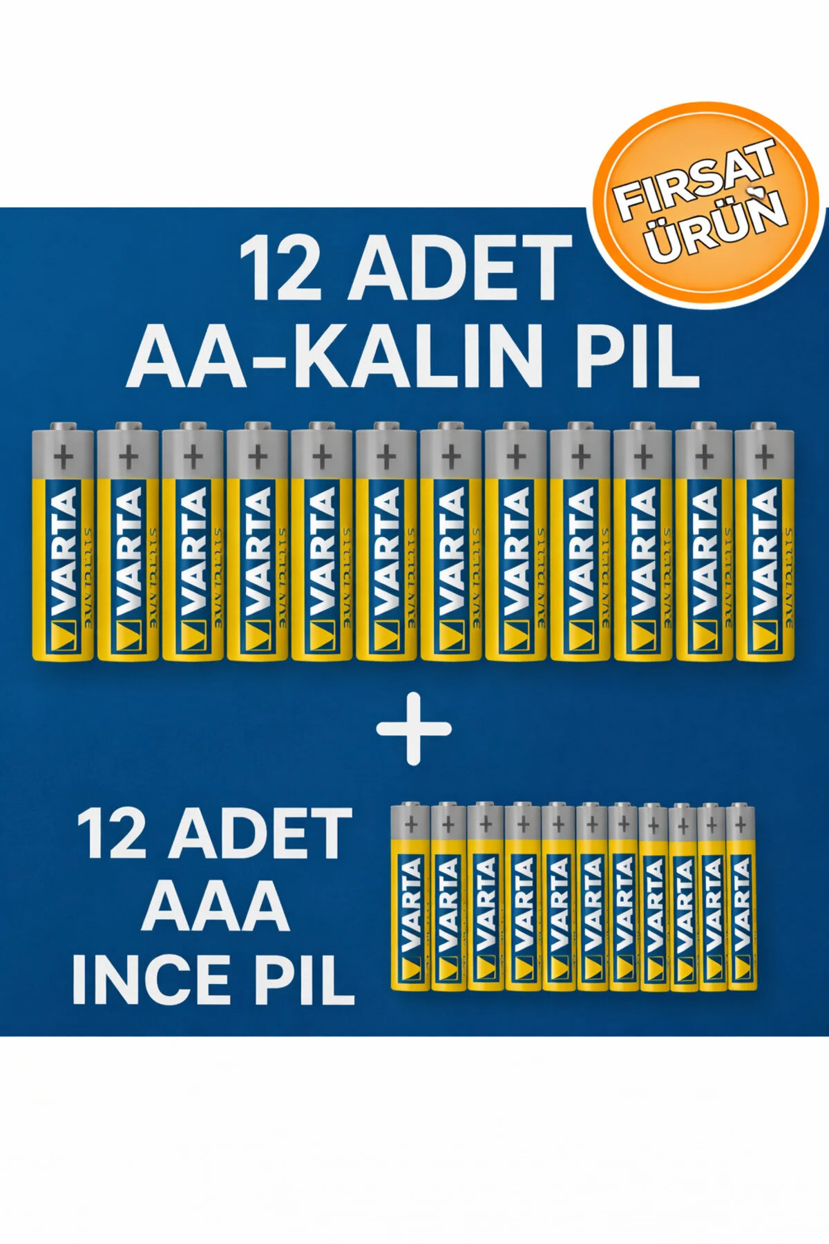 24 Lü Çinko Karbon Pil Seti 12 Adet Aa Kalın 12 Adet Aaa İnce Süper Güçlü Uzun Ömürlü