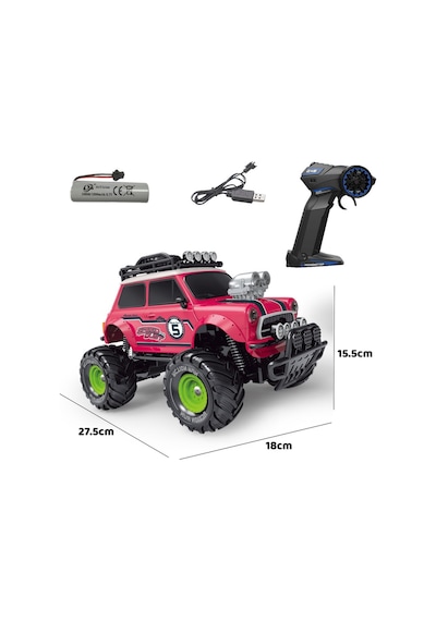 Koyu Pembe Uzaktan Kumandalı Full Fonksiyon Şarjlı Işıklı Off-road Oyuncak Araba 27.5 Cm