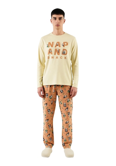 Ersefa Kız Çocuk Panda Baskılı Bisiklet Yaka Uzun Kollu Pijama Takımı Fo Bej