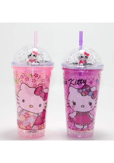 Tedar Sevimli Hello Kitty Işıklı Pipetli Boncuklu Suluk & Bardak 400 Ml Alk4706 Najmaddin 165-Koyu Yeşil
