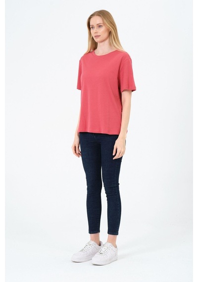 Kadın Bisiklet Yaka Kısa Kollu Basic T-shirt - İnterlok Kumaş Çok Renkli