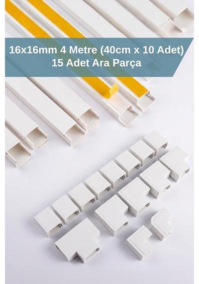 4 Metre 16x16mm 15 Adet Aparatlı Kendinden Yapışkanlı Kablo Kanalı Set
