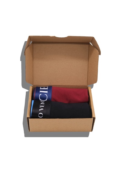 Cielo Venti Night Collection 2'li Organik Pamuk Erkek Boxer Siyah - Bordo