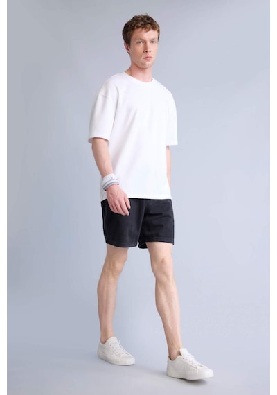 Defacto Relax Fıt Beli Lastikli Bermuda Jean Şort H7293ax26smnm40 Siyah-nm40
