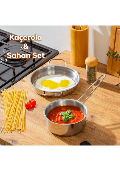 Porsima 2 Li Paslanmaz Çelik Kaçerola Ve Sahan Seti Sos Tavası