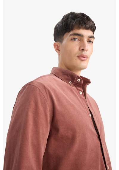 Defacto Regular Fit Polo Yaka Fitilli Kadife Uzun Kollu Gömlek E9024ax25wnbn152 Kahve-bn152