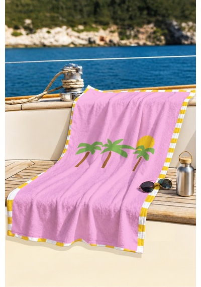 Palmiye Güneş Tropikal Plaj Havlusu - Pembe Modern Yazlık Havuz Deniz Hızlı Kuruyan Mikrofiber Havlu Çok Renkli