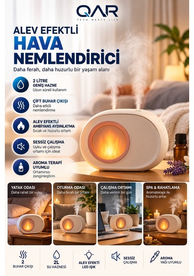 Ateş Efektli Buharlı Hava Nemlendirici Aroma Difüzörü Dekoratif Alev Görünümlü Ortam Nemlendirici