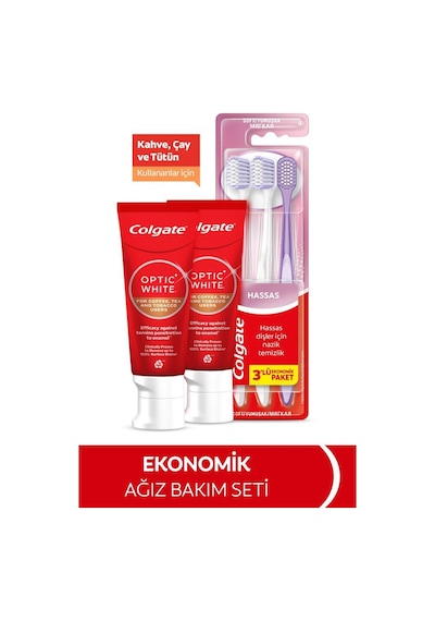 Colgate Optic White Kahve, Çay Ve Tütün Kullananlar İçin 50 Ml 2'li Diş Macunu, Gentle Clean 2+1 Diş Fırçası