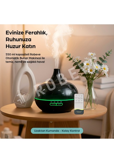 Robeve 550 Ml Otomatik Hava Nemlendirici Buhar Makinesi Oda Nemlendirici Aroma Difüzör Siyah Mermer