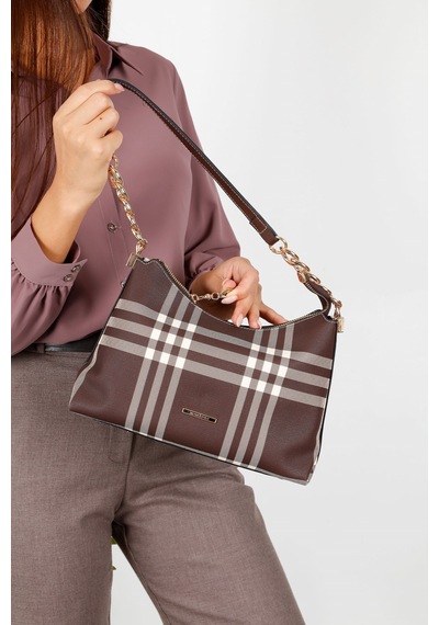 Silver & Polo Silver Polo Kahve - Kahve Çizgili Ekose Kadın Omuz Çantası Sp1290 Kahverengi
