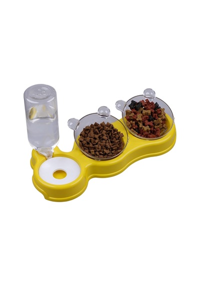 Çift Hazneli- 3' Lü Beslenme Mama Ve Su Kabı Sarı 500ml 36 21 16 Cm Çok Renkli