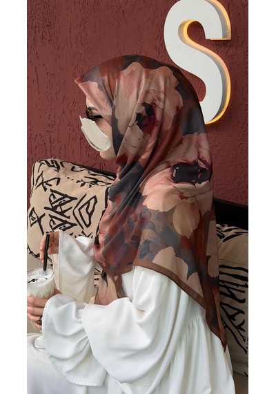 Qalortex Scarf Pamuklu Soft Meva Desen Eşarp-çikolata Çikolata