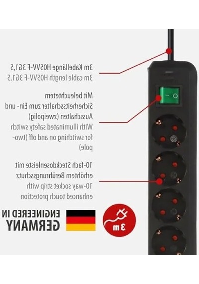 10'lu Yüksek Temas Koruma Prizi - 3 M Kablo İle 0