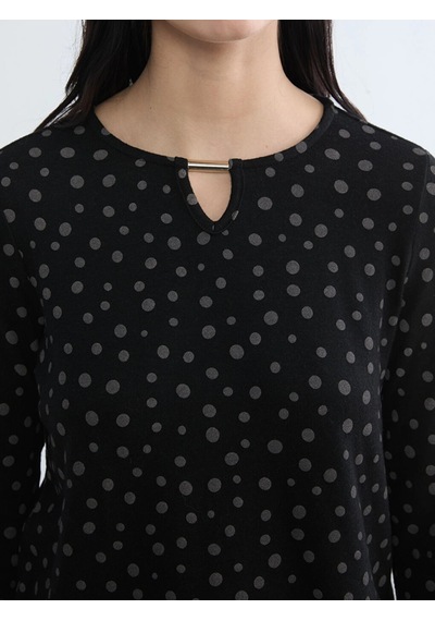 LC Waikiki Lcw Grace Siyah Bisiklet Yaka Desenli Bluz Black Prınted 1