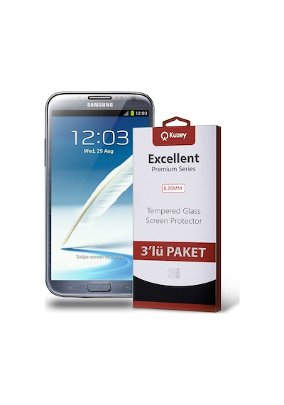Samsung Galaxy Note 2 ile Uyumlu Kırılmaz Cam Ekran Koruyucu Ekonomik 3'lü Paket