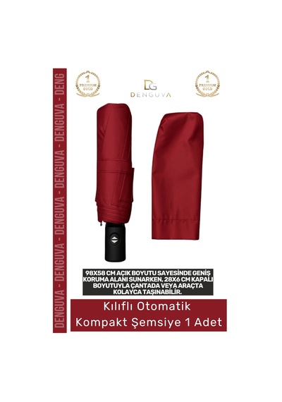 Denguva Şemsiye Kılıflı Otomatik Su Geçirmez Dayanıklı 8 Telli Şık Ergonomik Çanta Boy Kompakt Yağmur Şemsiye Çok Renkli