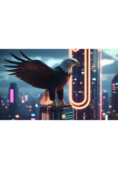Kartal Siberpunk Dünyasında Görkemli Bir Şekilde 01 Çerçevesiz 50x30 Cm Pvc Tablo
