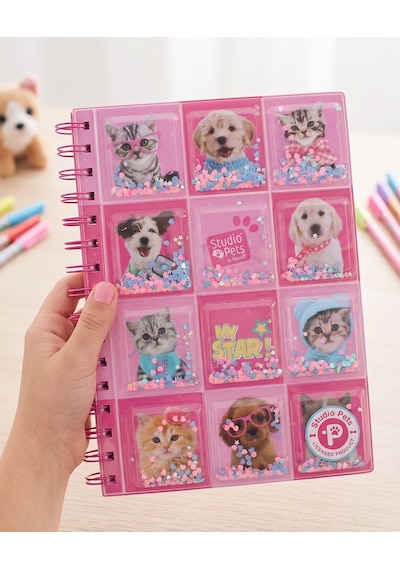 Bakgelal Studio Pets Lisanslı Hareketli Pullu Kapaklı Spiralli Defter Kedi Köpek Desenli Pembe Çocuk Defteri - 9019742809650 124-Pembe